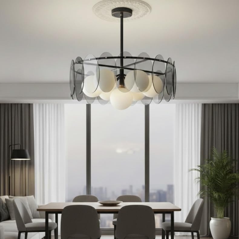 Image of Modern Ceiling Chandelier 600mm|Round Metal Glass Hanging Light for Living Room, Kitchen Island & Dining|Aura Ring Chandelier