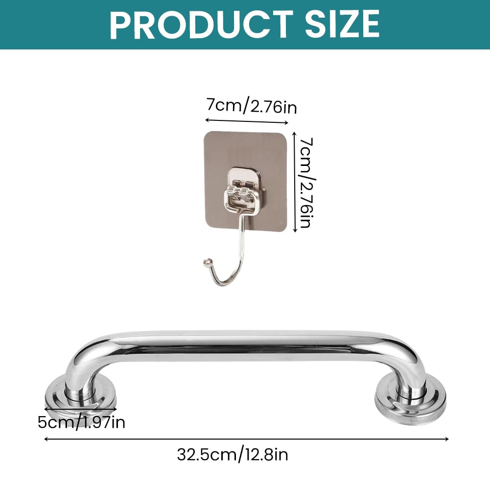 2 Pack Bathroom Grab Rail, 12inch Anti Slip Shower Grab Bar Handle, Stainless Steel Bathroom Balance Bar - Image 2