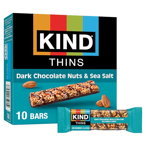 KIND Thins Snack Bars, Dark Chocolate Nuts & Sea Salt, Gluten Free, Low Calorie, Healthy Snacks, 4g Sugar, 10 Count - image 1