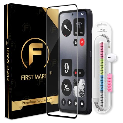 Image of FIRST MART Tempered Glass for Nothing Phone CMF 1, 9H 0.3 mm Full-Glue Screen Protector with Cable Protector, 3D Edge-to-Edge, HD Clear, Case-Friendly, Black, Pack of 1