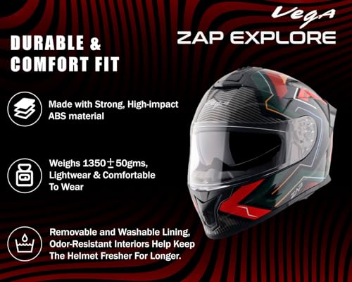 Vega Zap Explore Full Face Helmet Black Red - Image 3