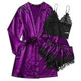 Youmymine 4PCS Women's Lingerie Satin Sleepwear Bra Lace Chemise Nightgown Nightdress Pajama Set...