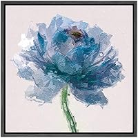 SIGNWIN Framed Canvas Wall Art Blue Ranunculus with Pink Background Floral Flower Oil Painting Impressionism Modern Closeup Expressive for Living Room, Bedroom, Office - 16