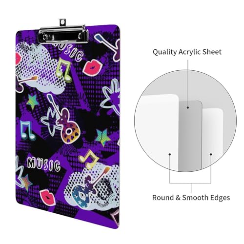 Planchette à pince A4 violette avec motif musique pour bureau - 3