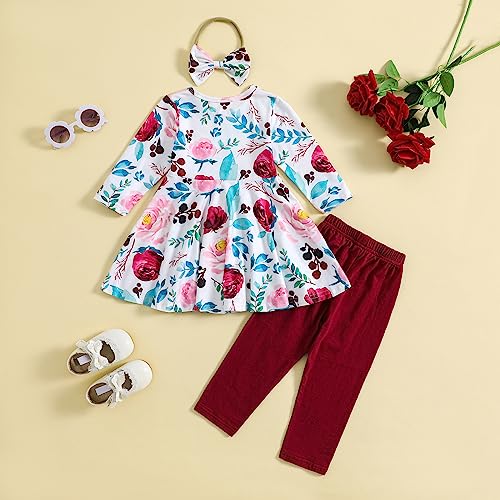 Toddler Baby Girls Floral Outfits Ruffle Shirt Pants Clothes Set3
