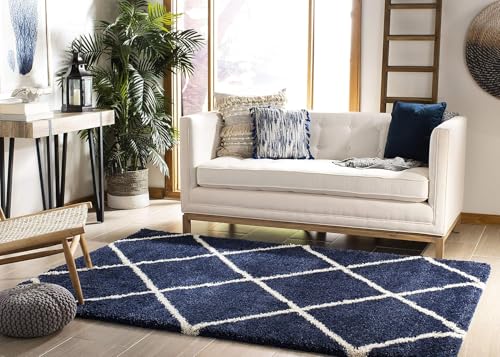 Image of Carpet for Hallway, Kitchen, and Modern InteriorsCarpetCozy Shag Runner for Living Room, Bedroom & Office Decor ETC Size 5x7 feet, Patten-Solid Blue B