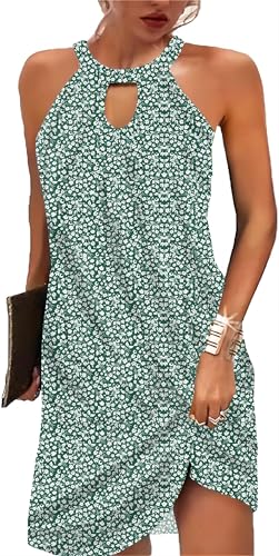 Image of BIRW Women Summer Over The Knee Dress 2025 Casual Floral Halter Beach Vacation Sundresses with Pockets