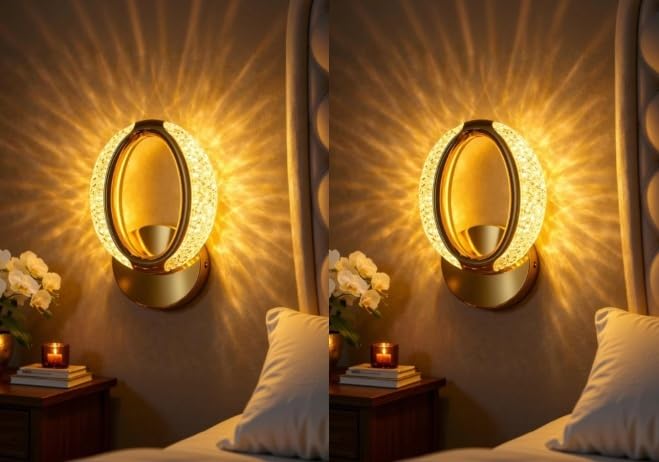 Image of Modern Crystal LED Wall Light, Decorative Indoor Wall Lamp with Warm White Lighting, Stylish Wall Mounted Light for Living Room, Bedroom, Hallway, (Pack of 2)
