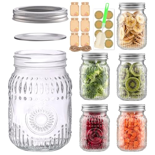EkkoVla 6-Pack 500ml Glass Mason Jars with Airtight Lids