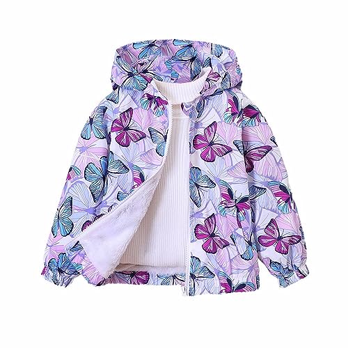 Betadog Boys Girls Jacket with Hood Winter Thick Warm Outerwear Butterfly Printed Rain Jacket with Pockets