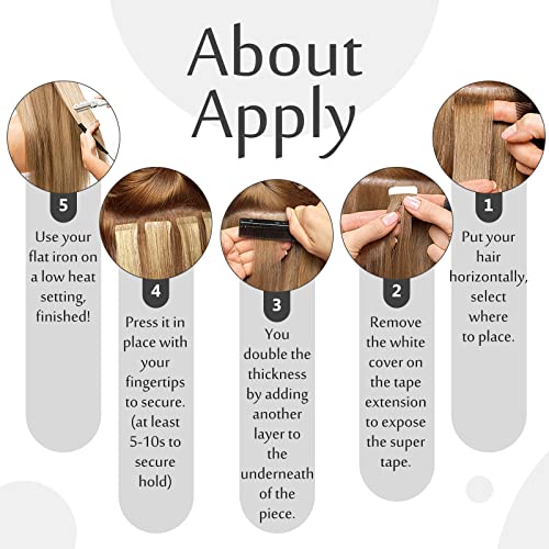 Full Shine Tape in Extensions Human Hair 20 Inch Ombre Tape in Hair Extensions 20 pcs Color 8 Ash Brown Fading to 60 Platinum Blonde and 18 Ash Blonde Hair Extensions 50g Invisible Tape - Image 6