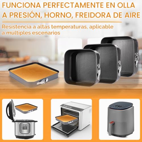 Miniatura 6 de Molde Desmontable,3 Piezas Molde Tarta Desmontable 20 22 24cm ,Con Capa Revestimiento Antiadherente Fondo Profesional Spring Forma Molde De Horno,Para Ideal Para Tartas De Queso Y Esponjas Cuadrada