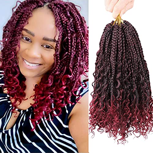 Box Braid Crochet Hair 8 Pack 12 Inch Medium Crochet Box Braids Curly Ends 16 Stands/pack Prelooped Synthetic Crochet Braid Hair for Black Women TBUG (12inch (pack of 8), T1B/BUG)