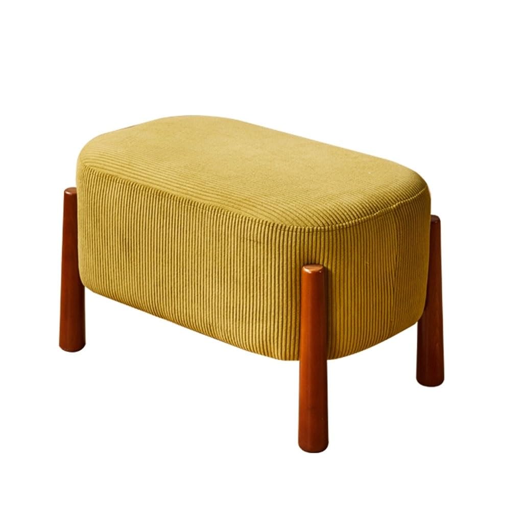 LWJSOCP Chic Yellow Corduroy Foot Stool Ottoman - 12.5" Slish Shoe Bench with Wood Legs Versatile Pouf Footrest for Living Room Bedroom Entryway - Modern Home Decor