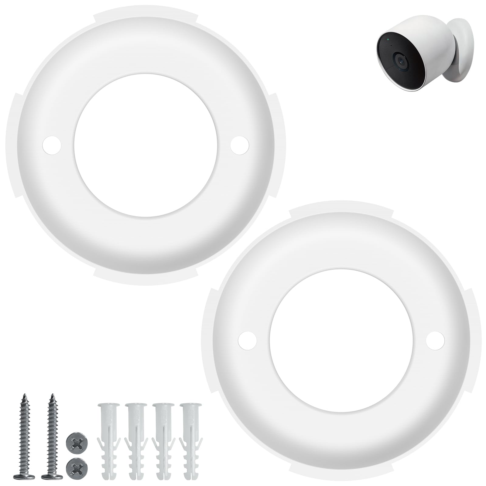 ARSUNOVO 2 Pack Wall Mount Plate for Google Nest Cam Battery Indoor Outdoor, Locking Collar Replacement Part, White — image 1