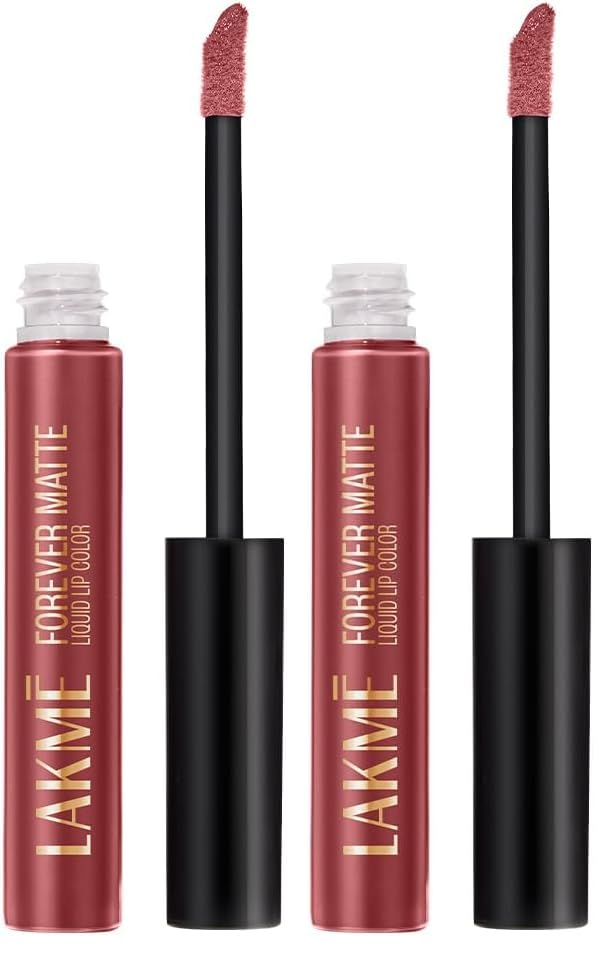 Image of Lakme Forever Matte Liquid Lip Colour, Long-Lasting Liquid Lipstick, Lightweight & Transferproof, Smudgeproof - Nude Charm 5.6ml (Pack of 2)