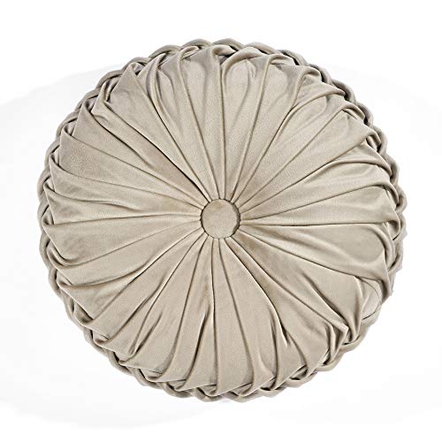 Lush Decor Round Pleated Soft Velvet Decorative Pillow, 15, Taupe