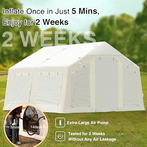 Image of KNUO Inflatable Camping Tent, Large Blow-Up Air Tent, No Assembly Needed Luxury Glamping House, Oxford Fabric