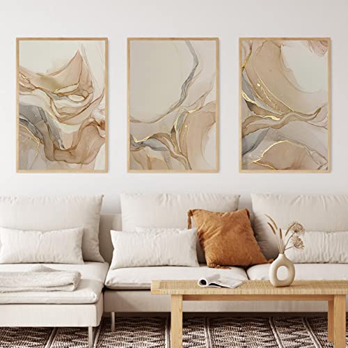 Dittelle Modern lyx Guld Marmor Textur Abstrakt Affischer Väggkonsttryck Duk Måla Bilder Vardagsrum Interiör Heminredning 50x70cm-3 stycken Ramlös