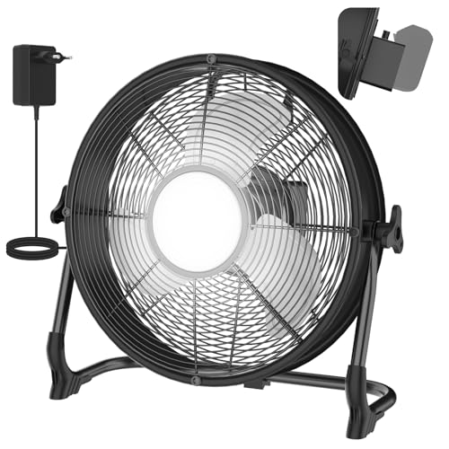 T-SUN 30cm Akku Ventilator mit Lampe Bodenventilator kompatibel mit Makita 18V Ohne Akku Stufenlos Neigbarer 1 5m Adapter 3 Modi Leise Lüfter mit Typ C und USB-Aufladung für Werkstatt Baustelle