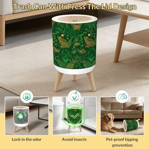 Papelera con tapa diseño ranas y mariposas verde dorado pequeña miniatura 3