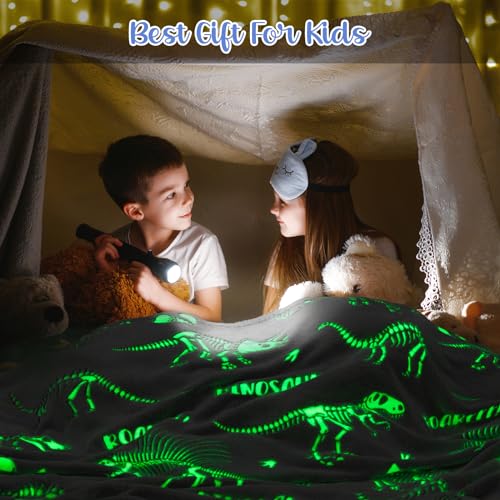 Image of Dinosaur Toys for Kids 3-5 Glow in The Dark Blanket Dinosaur Blanket Dino World Christmas Birthday Easter Gifts for 2 3 4 5 6 7 8 Year Old Boy Girls Toddler Gray Glowing Dinosaurs Room Decor 50 inchx60 inch