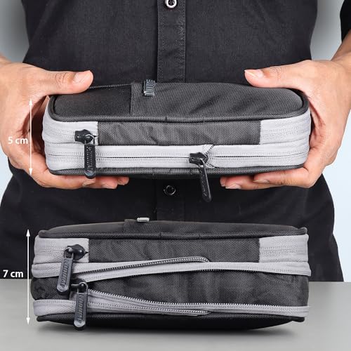 Image of Wooum Expandable Pencil Pouch for Boys & Students | 1 Year Warranty | Large Capacity Pencil Case for School, College & Office | Big Stationery Organizer Pen Bag with Mesh Pocket | Black Pencil Pouch