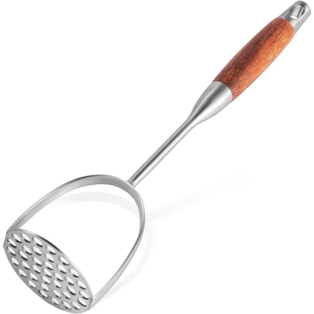 CTRLZS Manual for Potatoes SMasher,Wooden Handle Stainless Steel Masher Kitchen Tool for Mashing for Potatoes