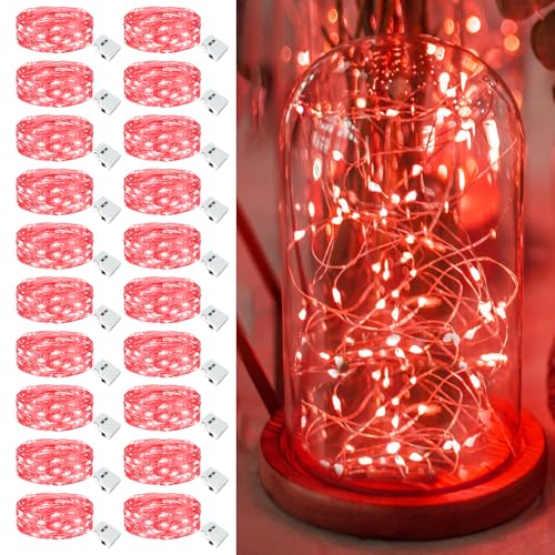 Image of 20 Pack Fairy Lights Battery Operated - 7ft 20 Led Twinkle Lights 3 Modes, Bulk Mini String Lights Waterproof for Mason Jars Vases DIY Party Wedding Decoration Christmas - Red