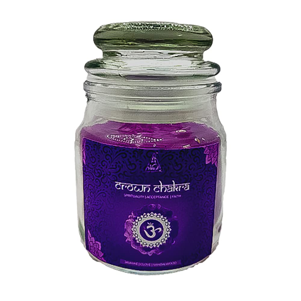 Anshil Crown Chakra Candle with White Quartz Crystal Sahasrara Chakra