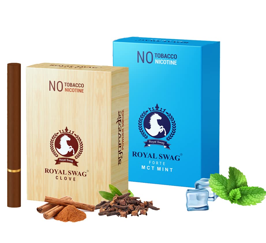 Image of ROYAL SWAG Ayurvedic & Herbal Cigarette, Combo Pack of Mint, Clove Flavour Smoke (10 Stick Each) Nicotine Free & Tobacco Free Cigarettes - (Pack Of 20 Sticks)