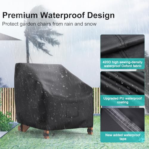 Image of Adirondack Outdoor Chair Covers Waterproof 33 inchWx35 inchDx36 inchH, Black | 2 Pack Patio Furniture Covers Protect from Rain and UV; Heavy-Duty Oxford Fits Lounge, Deep-Seat & High-Back Chairs on Lawn