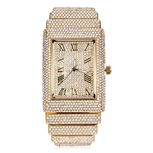 Montre quartz japonais homme calendrier cadran rectangulaire or