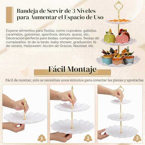 Miniatura 7 de Tsunnee 2 Soportes Para Tartas De 3 Niveles, Para Cupcakes, Platos De Postre, Pasteles, Frutas, Galletas, Caramelos, Bandeja De Servir Escalonada, Bandeja De Servir Para Boda, Cumpleaños, Baby Shower