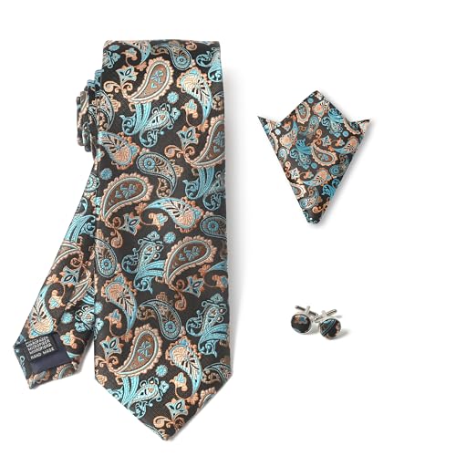 Image of Men's Tie Set with Pocket Square and Cufflinks | 100% microfiber; tie 59 x 3.15 in; square 10 x 10 in; gift box included