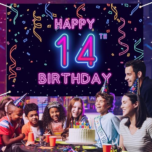Fondo fotográfico neón para cumpleaños 14 años miniatura 6
