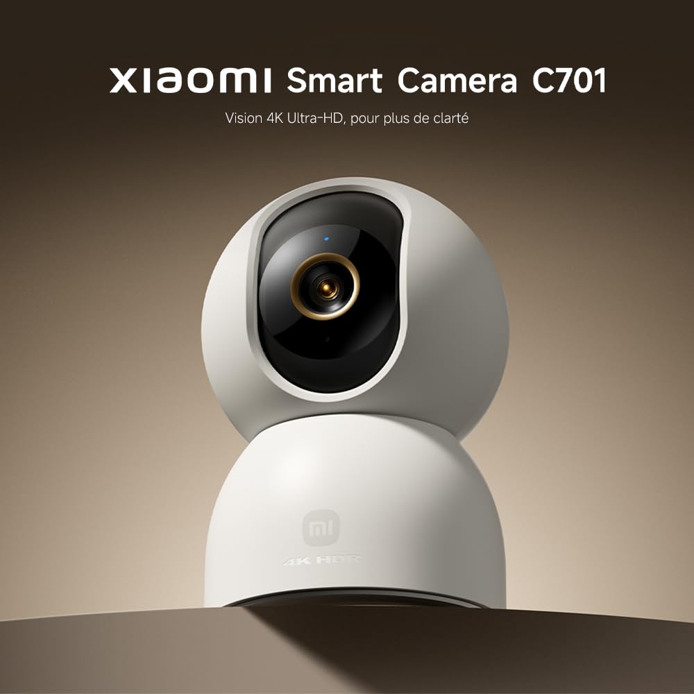 XIAOMI Smart Camera C701 4K Ultra HD, Vision à 360°, Audio bidirectionnel, Vision Nocturne Infrarouge, Wi-FI 6 Double Bande