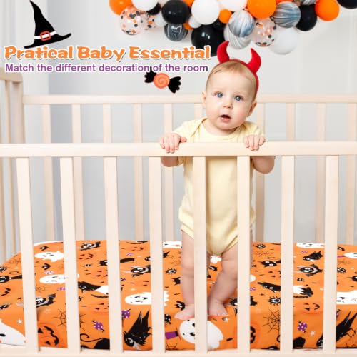 Image of JISEN Halloween Fitted Crib Sheets for Boys Girls 52x28 Inch Bats Ghosts