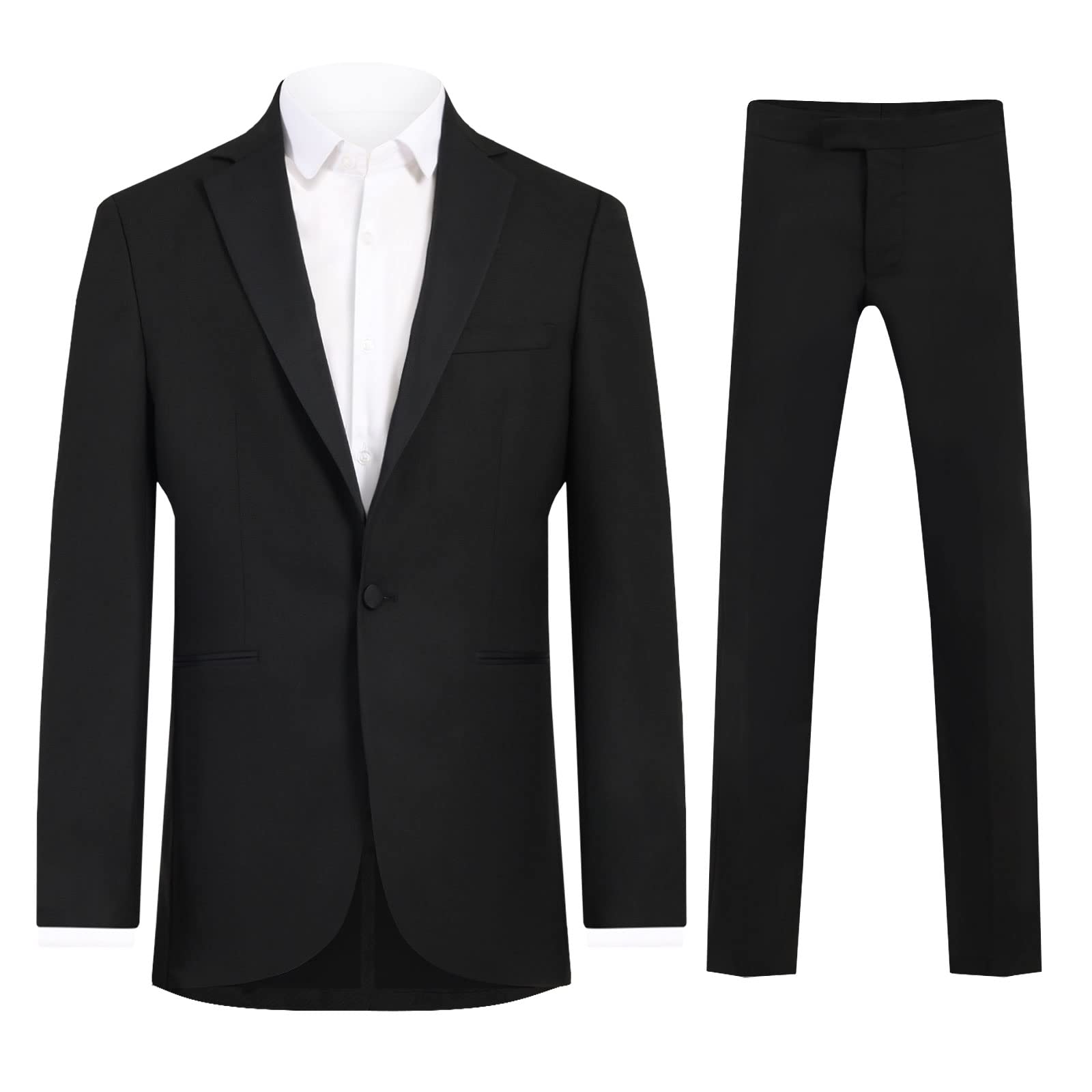 Dobell Mens Black 2 Piece Tuxedo Regular Fit Satin Notch Lapel (38R Jacket with 32R Trousers)