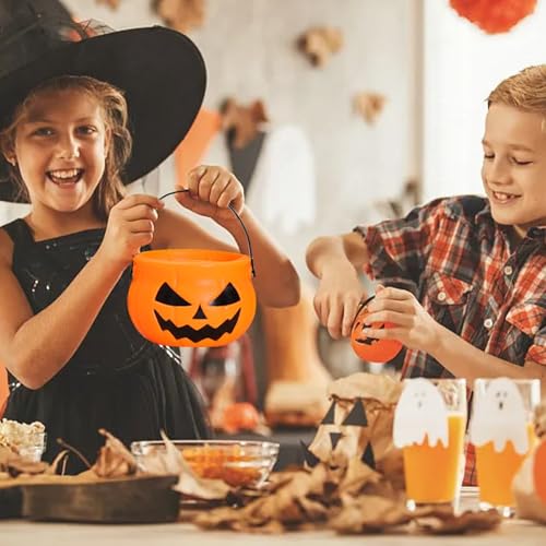 Plastic Pumpkin Bucket, 5 Pieces Firm Reusable Wide Opening Halloween Theme Candy Jars with Handle,Multiple Purposes Lightweight Large Caliber Pumpkin Bucket for Party Desktop Decoration Storage - image 9