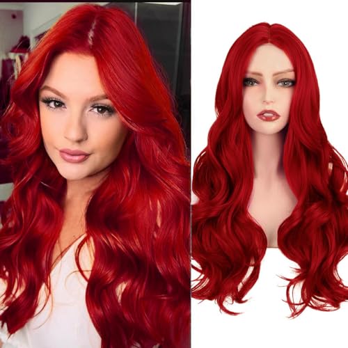 Sabosi Red Wavy Wig for Women - Long Curly Natural Looking Synthetic Wig - Heat Resistant Daily & Party Use