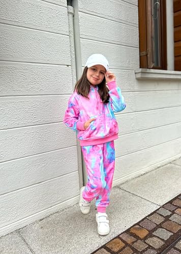 Image of Arshiner Girls 2 Piece Outfits Sweatsuit Half Zip Sweatshirt and Sweatpants | Fall Winter, Drop Shoulder Long Sleeve, Thumbhole Hoodies, with Sweatpant, Jogger Set, Sweat Set, Tracksuits with Pockets