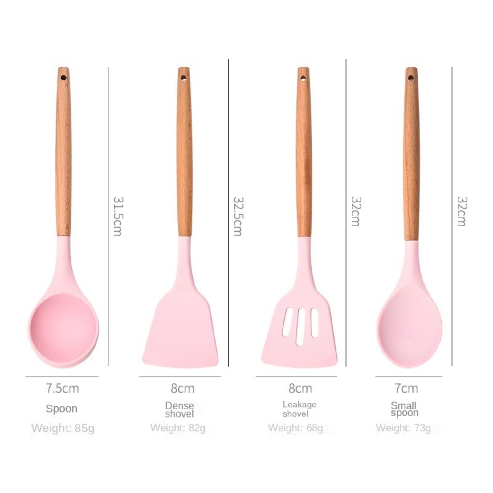 Ensemble de 13 ustensiles de Cuisine carrés en Silicone avec Manche en Bois, spatule en Silicone, Ensemble d'ustensiles de Cuisine en silicone/555(13 Piece Square Bucket Set - Light Green)