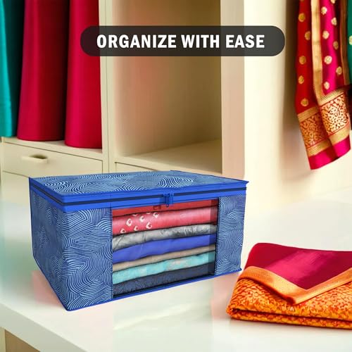 Image of Kuber Industries (Pack of 24) Saree Covers | Non-Woven Saree Bags | Foldable Storage Bag for Almirah & Wardrobe (9 Inch) Clothes Bag for Women (Lahariya Print) Sari Cover Bags | Blue