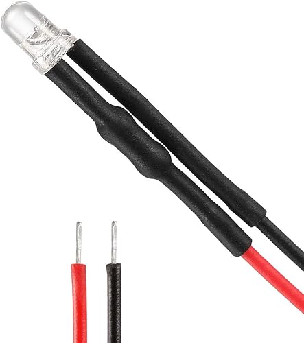 uxcell 10pcs 0.118 in pre cableado LED, blanco DC3-5V lente transparente, diodos emisores de luz