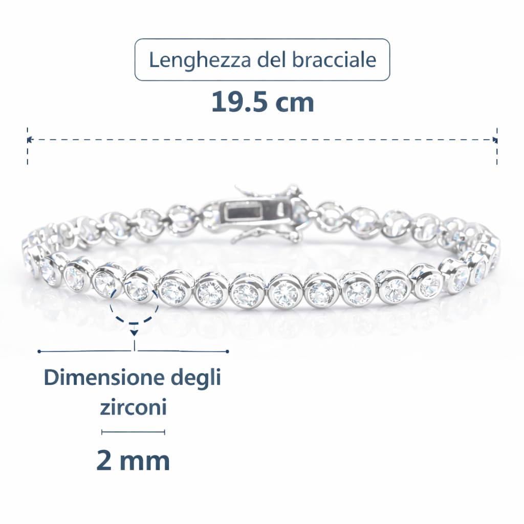 Bracciale Tennis 19 CM Modello CIPOLLINA Argento 925% E ZIRCONI 2 MM