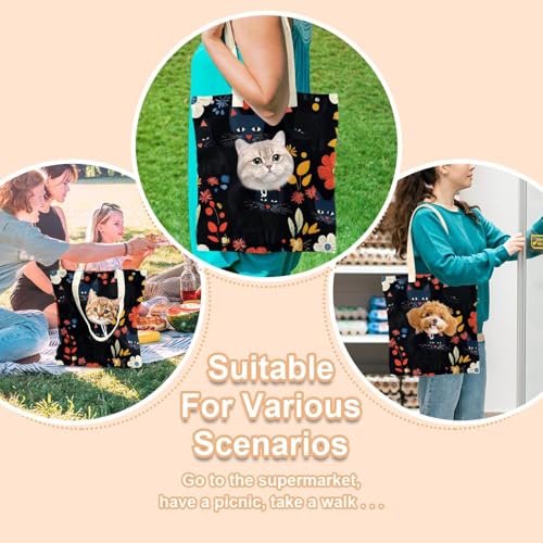Bolso de hombro de lona para mascotas con diseño de gatos negros para paseos 8