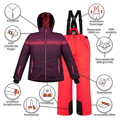 Foto von Killtec Mädchen Skianzug Größe 152 aus Skijacke Glenshee Pflaume und Skihose Nadiana Neon Coral