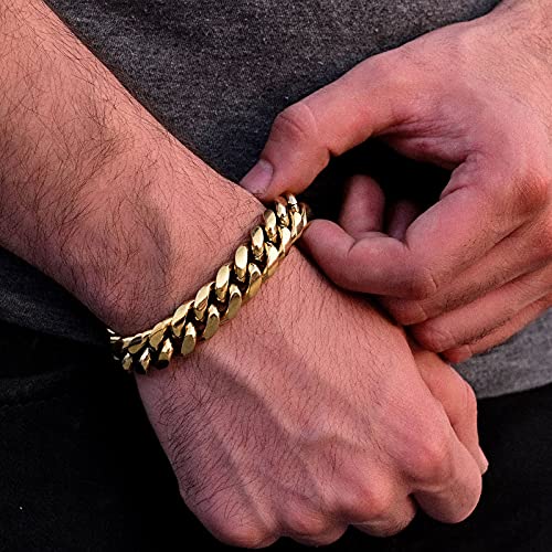 Cuban Link Bracelet for Men Women ,14k Real Gold Plated Miami Cuban Bracelet , 6-18mm Width ,8/8.5/9 inch Length Stainless Steel Bracelet,Stainless Steel Fashion Jewelry Bracelet- Send Gift Box(Father Day Birthday Valentine's Day Christmas Gifts)2