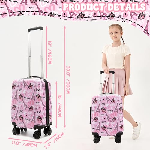 Image of Kid's Luggage Set 16 inch Hardside Luggage with Spinner Wheels 2 Piece Suitcase Set Girls Carry on Toddler Travel Rolling Suitcase with Neck Pillow Airline Approved